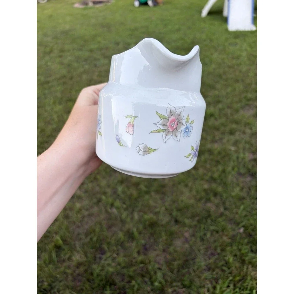 FTD Especially for You Floral Ceramic Creamer Pitcher White Glossy Japan 1989